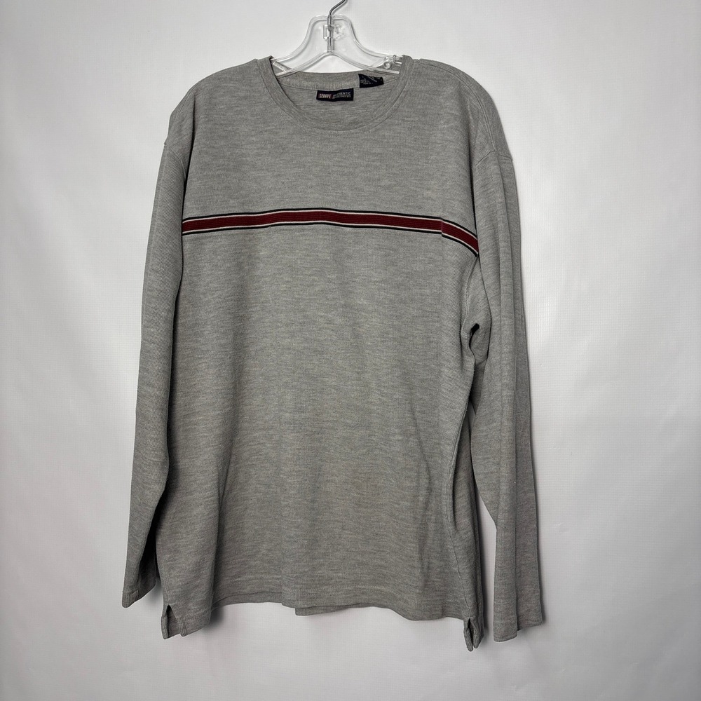 Vintage 90s Faded Glory Mens XL Gray Long Sleeve Crew Neck Striped Chest Shirt